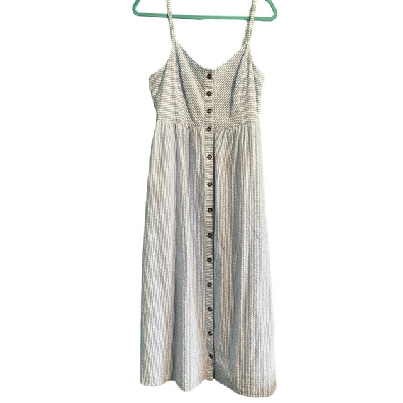 Modcloth Blue and White Stripe Seersucker Midi Dress Women's Medium - Picture 1 of 11